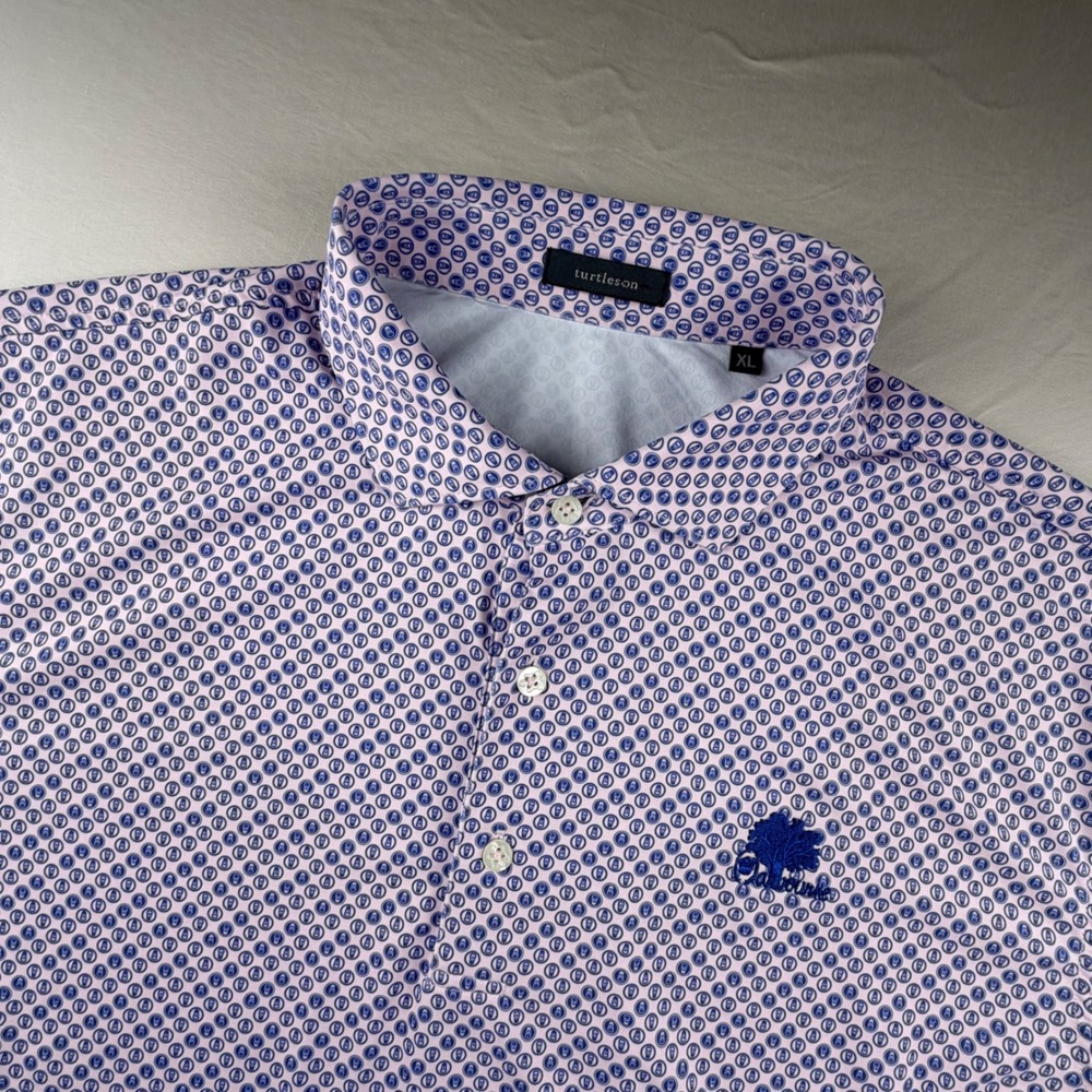 Turtleson Oakbourne Golf Polo Shirt Mens XL Pink Blue Geometric Performance 0304